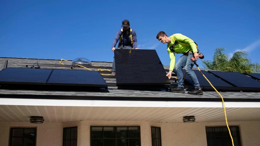 Solar panel installation on a house